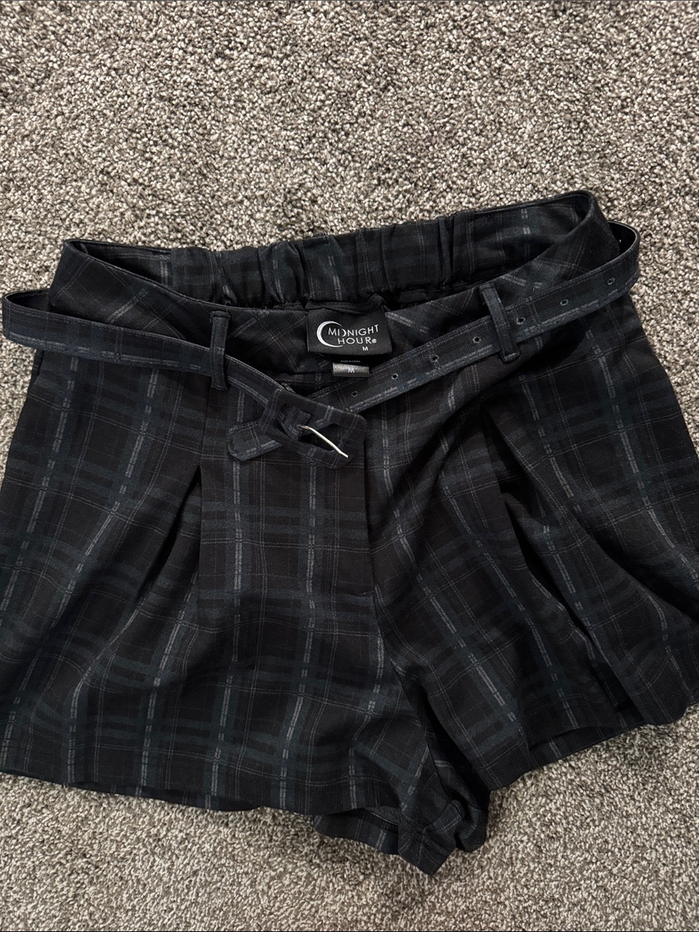 Midnight Hour Black Plaid High-Waist Shorts with Belt